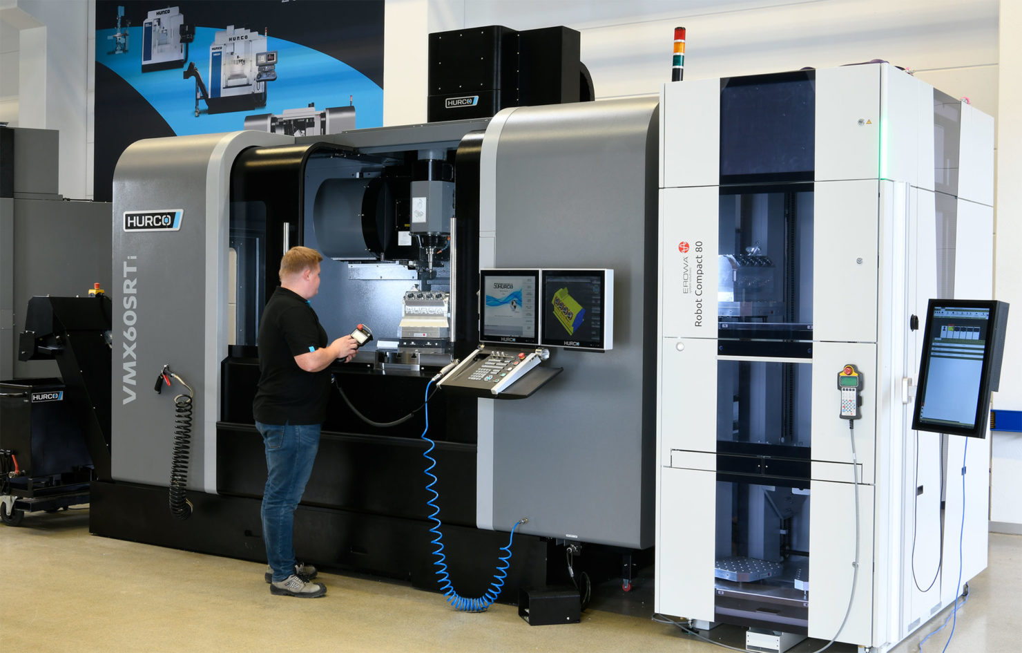 Combination of CNC machines and loading robots greater efficiency in